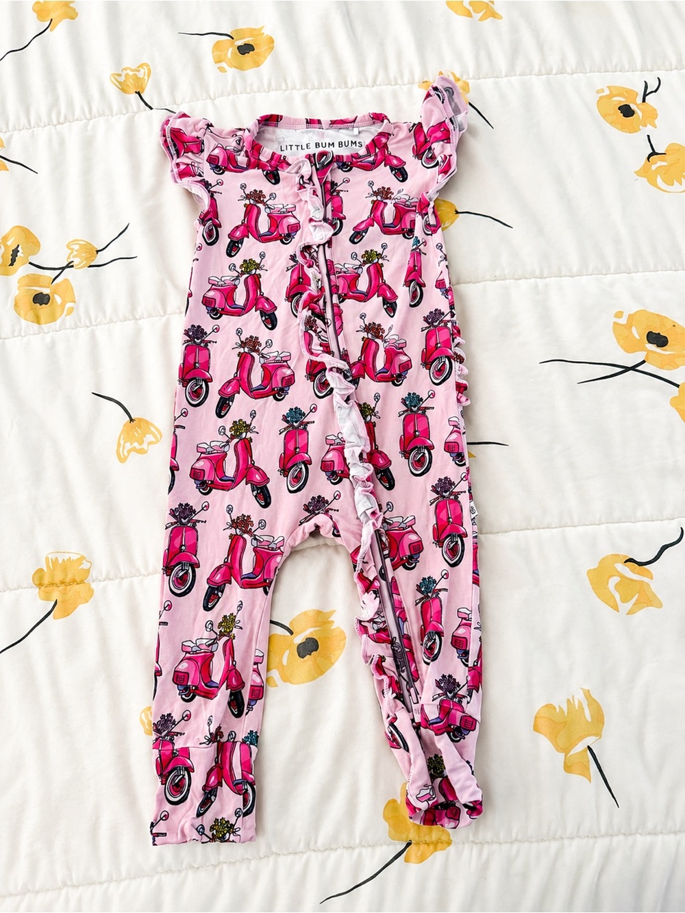 Bums and Roses Pink Scooter Print Ruffle One-Piece for Kids